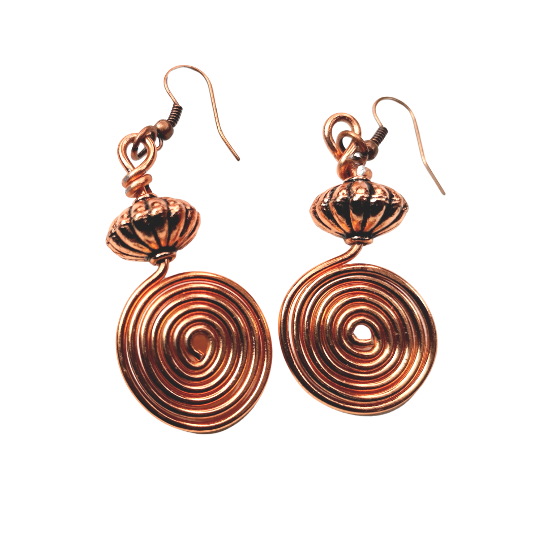 Woman's Copper Wire & Vintage Beads Earrings (DESIGNER STATEMENT PIECE)