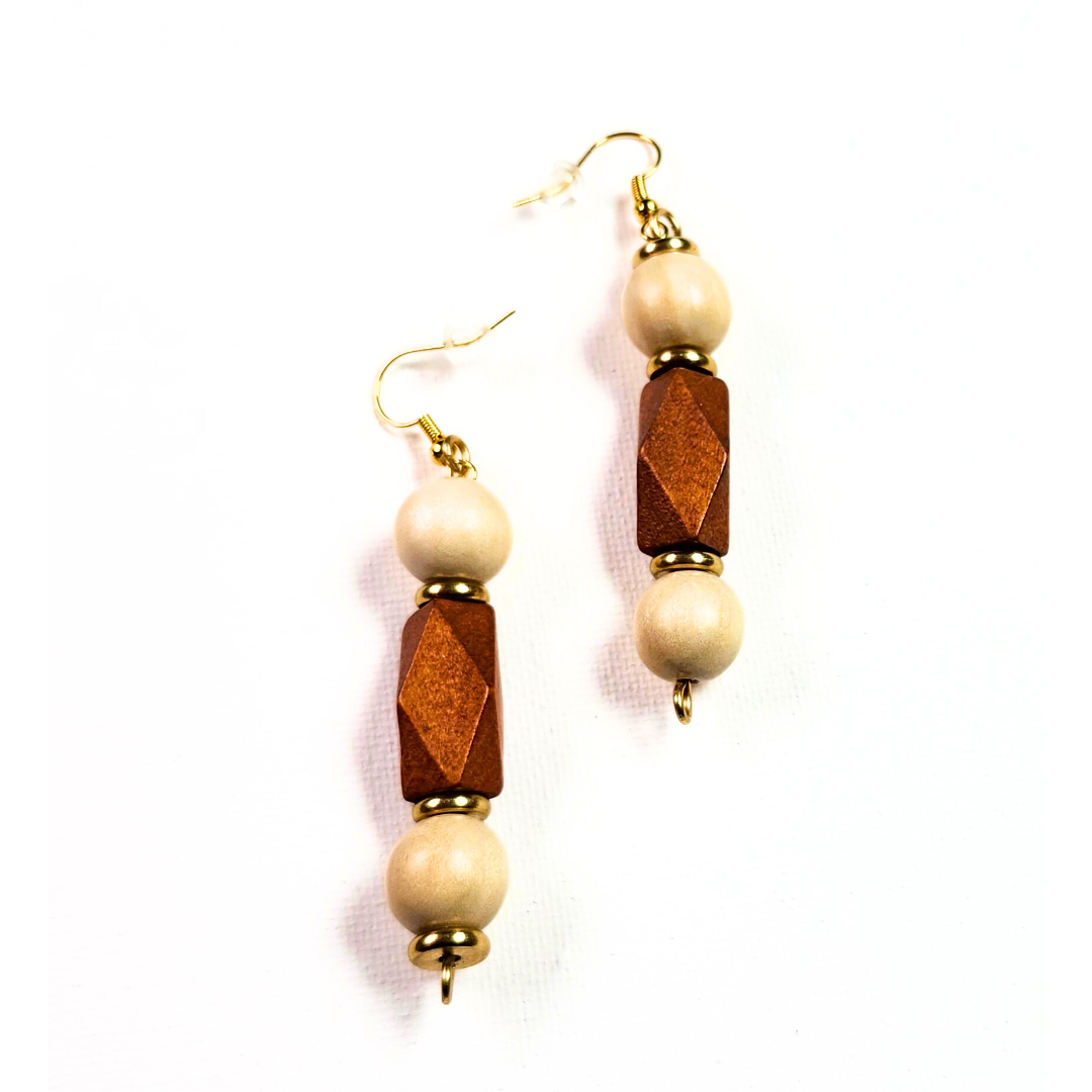 Redwood Bead Earrings #2