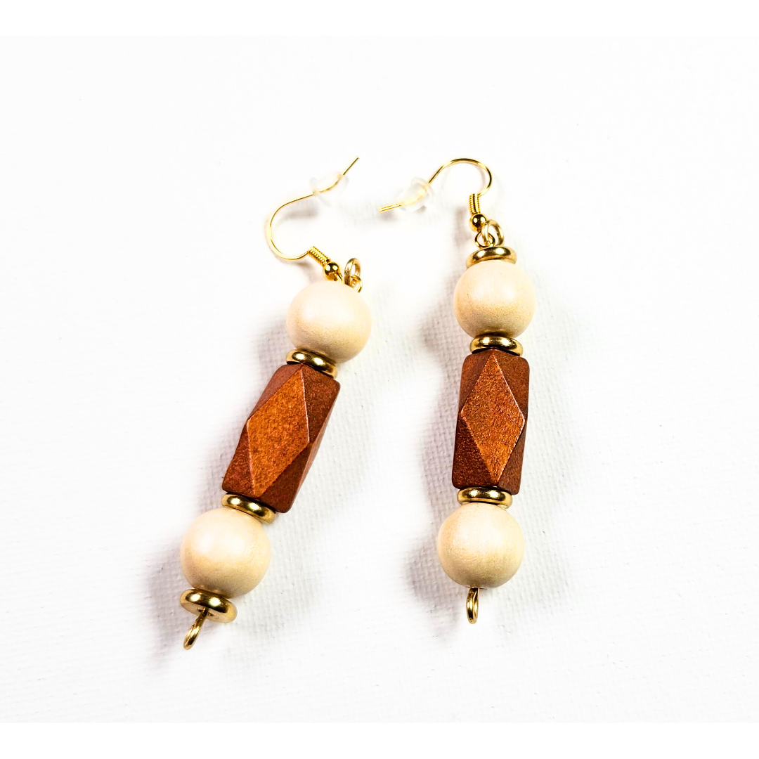 Redwood Bead Earrings #2