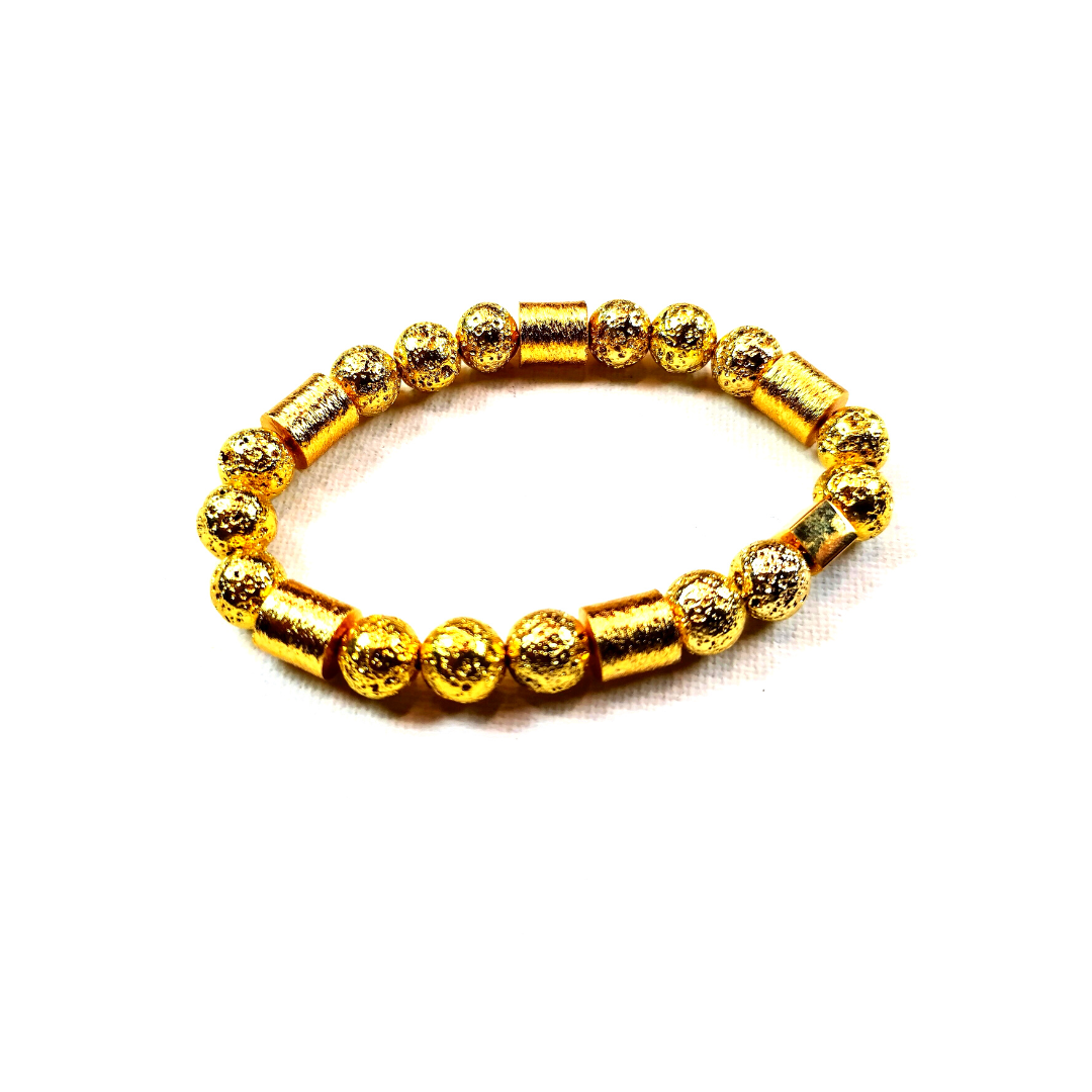 Woman's Gold Lava Stones & Gold Cylinder Bead Bracelet (FIRE)