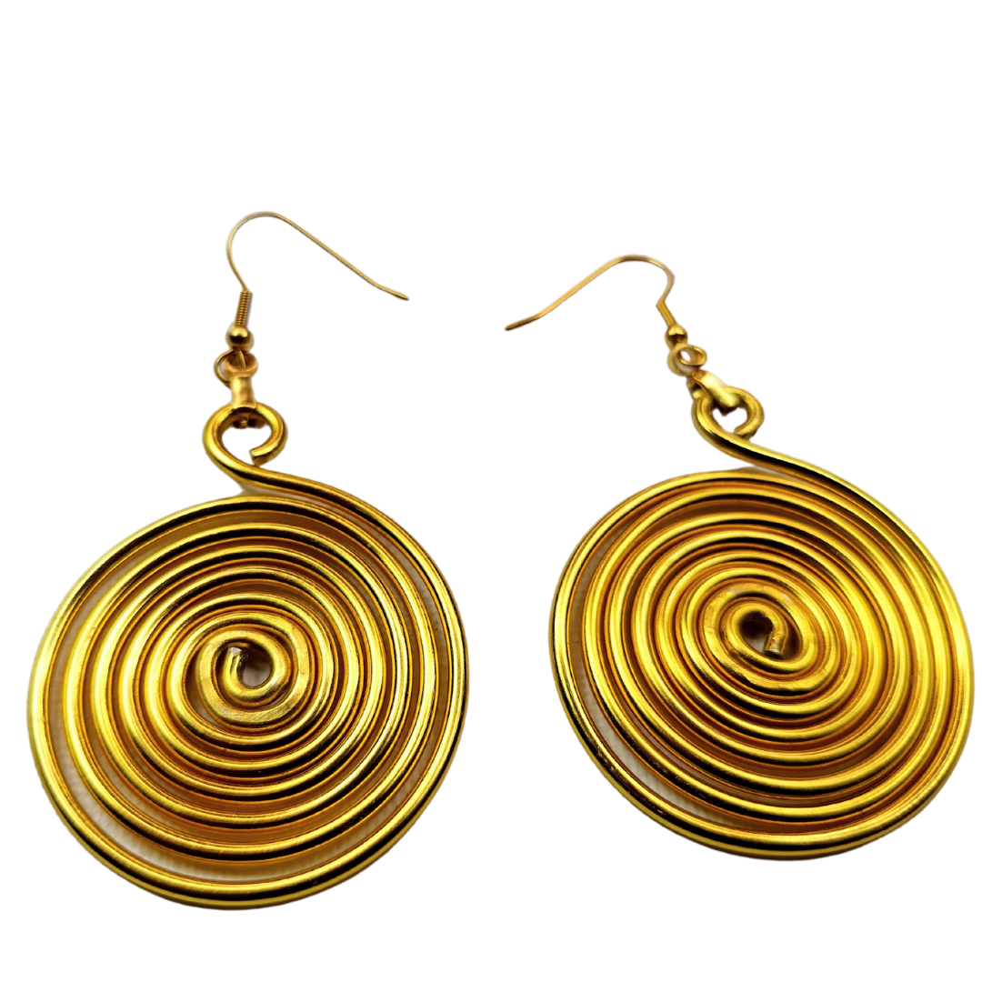 Woman's Large Gold-Brass Spiral Earrings (DESIGNER STATEMENT PIECE)