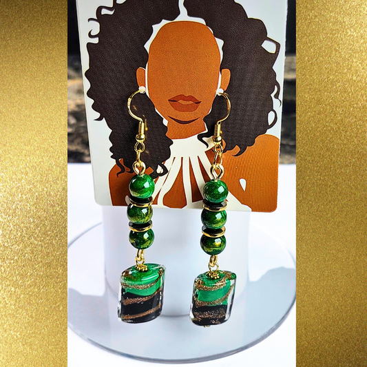 Jazzy & Cute Long Dangle Green Earrings