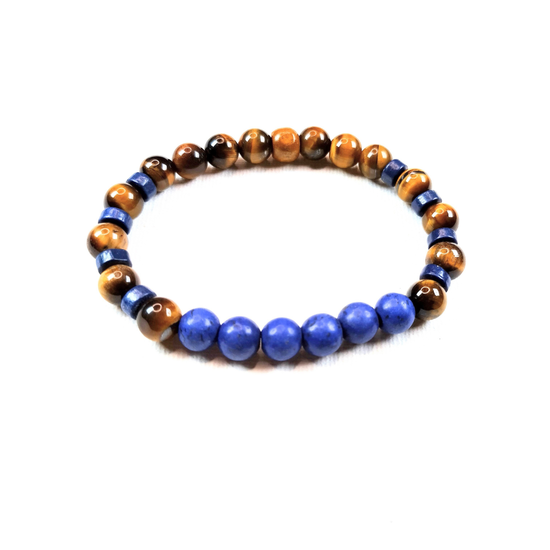 Man's Tiger Eye & Royal Blue Stretch Bracelet