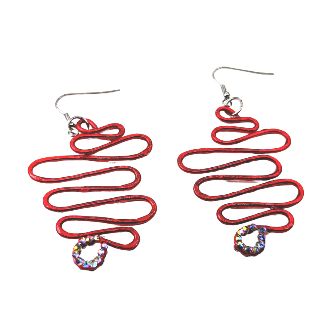 Red Abstract Metal Earrings (Statement Earrings)