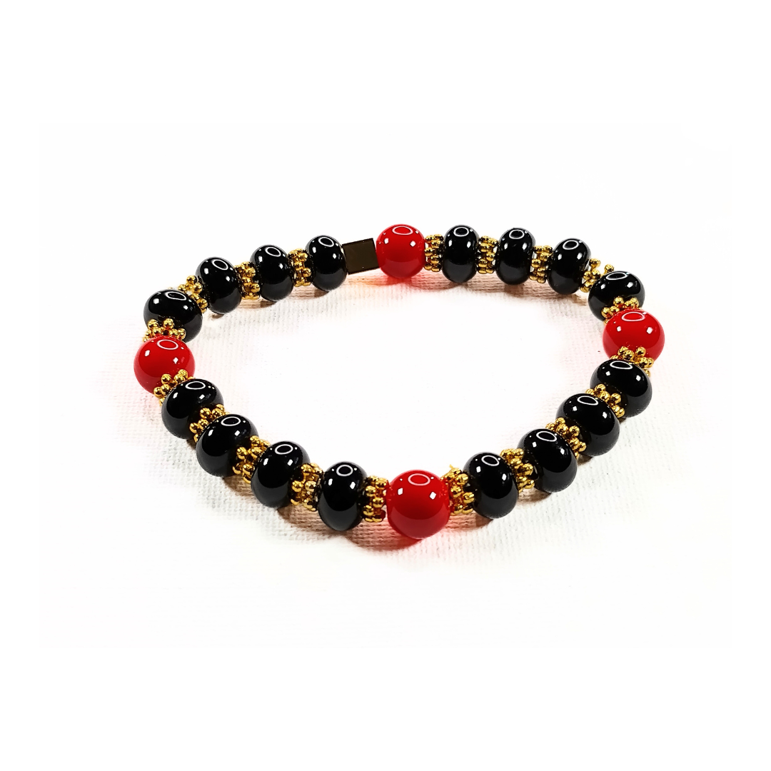 Woman's Gorgeous Red/Black & Gold Stretch Bracelet Set (FIRE)