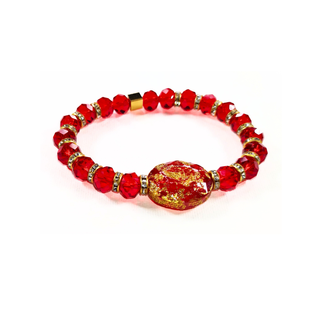 Woman's Red-Gold Crystal Stretch Bracelet