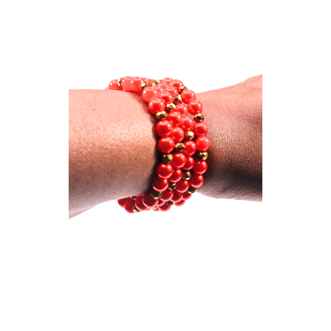 Woman's Red Hot  & Gold Wrap-Around Wrist Bracelet (FIRE)
