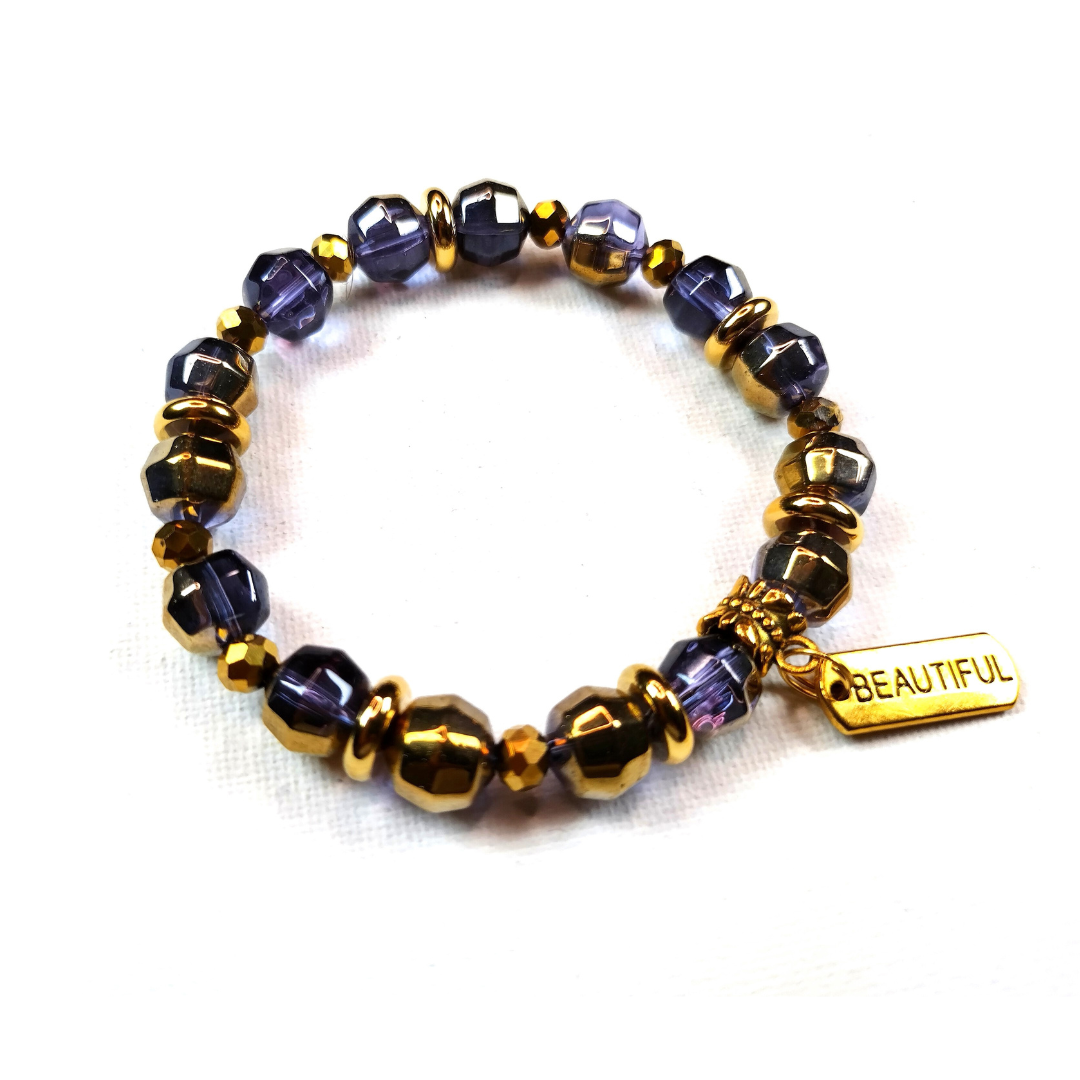 Woman's Lavender-Gold Translucent Bead Bracelet (FIRE)