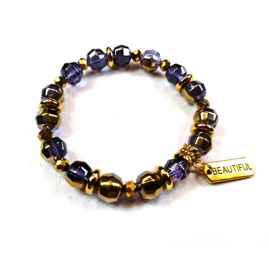 Woman's Lavender-Gold Translucent Bead Bracelet (FIRE)