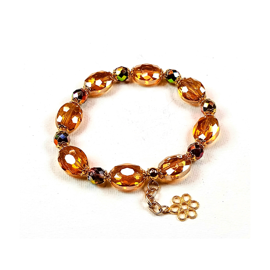 Woman's Shiny Gold Faceted Crystal Bead Bracelet (FIRE)