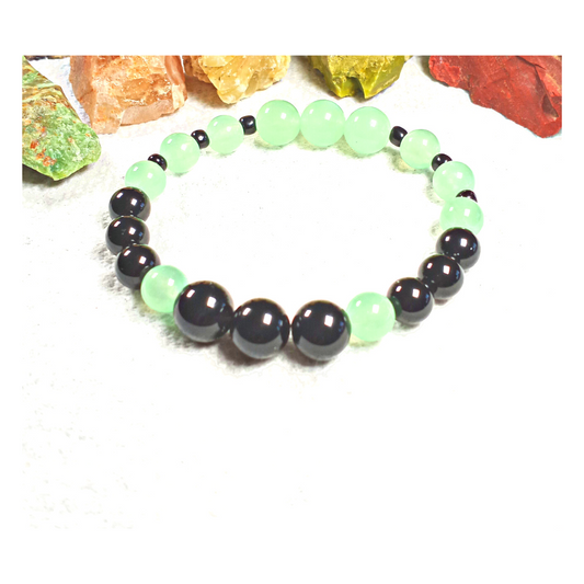 Woman's Green Jade & Black Onyx Stone Bracelet